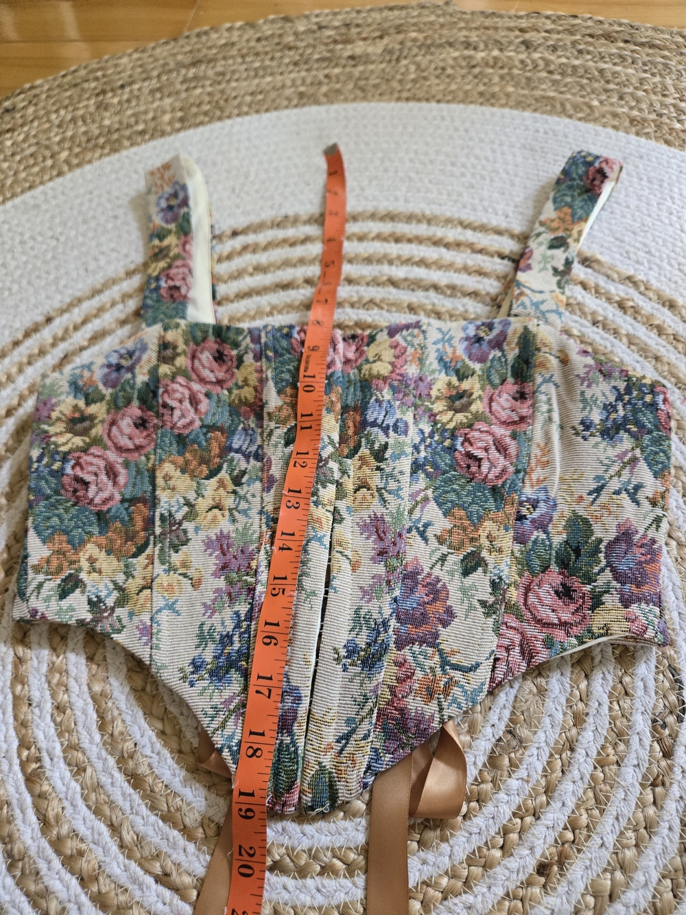 Floral Brocade Cropped Corset Tank Top Victorian Cottagecore Fairycore - Picture 9 of 16